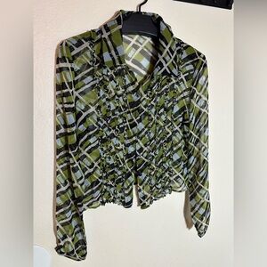 Y2k vintage Beth Bowley Green and Black Plaid Blouse